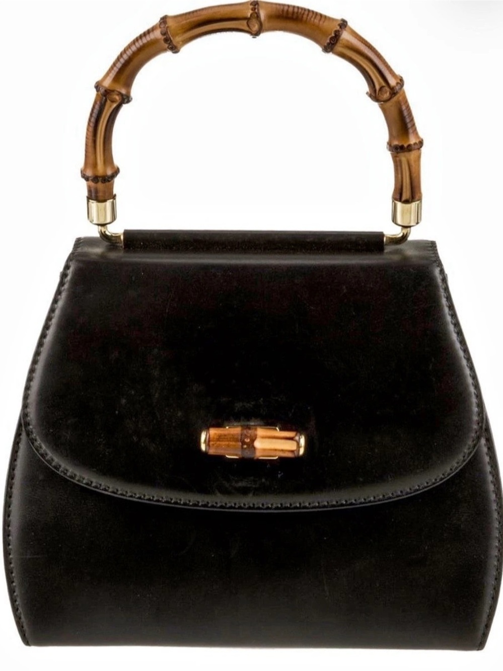 Vintage Gucci Black Leather Bamboo Top Handle Bag - 000.46.0266